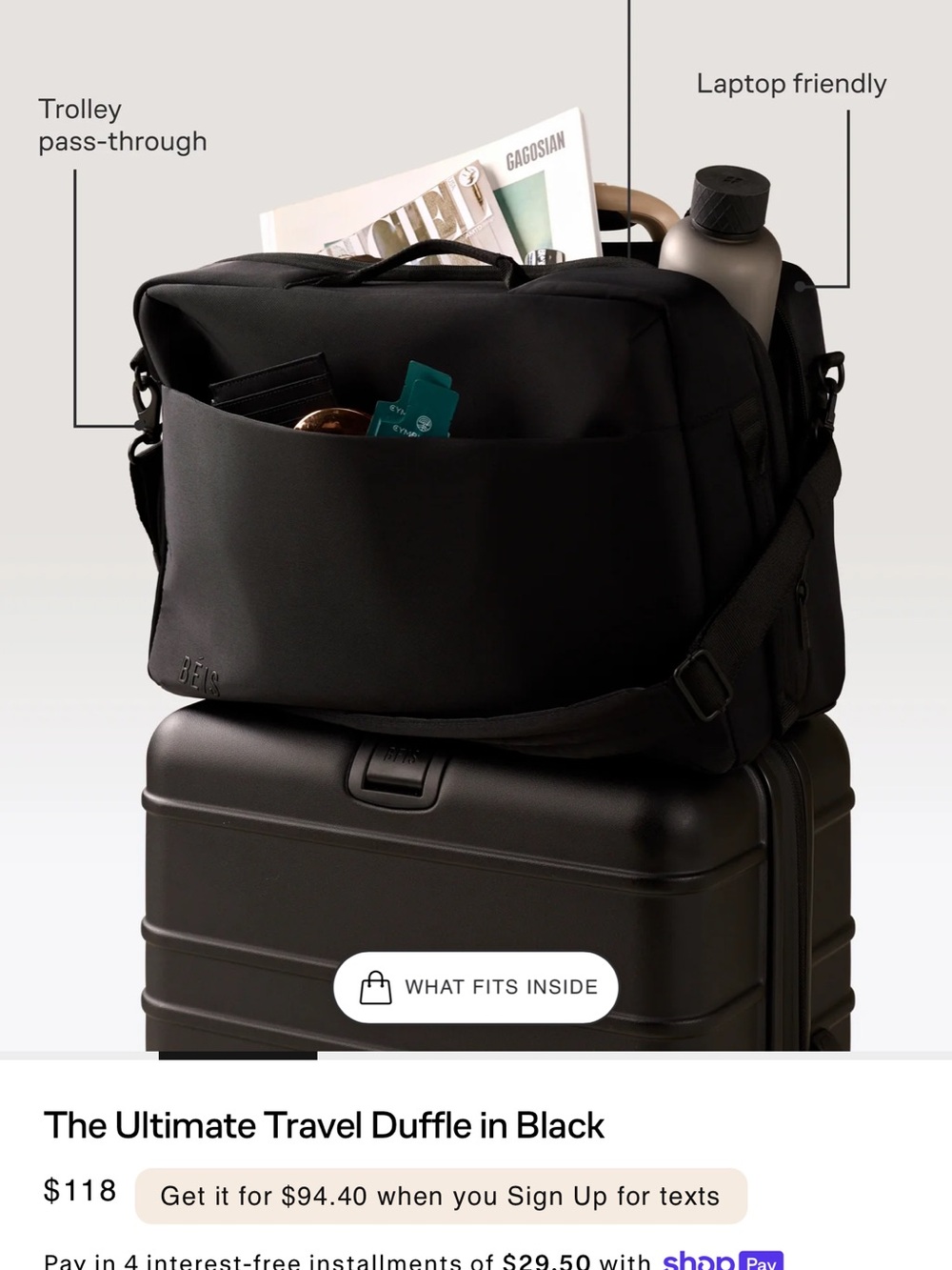 BEIS NWT The Ultimate Travel Duffle 
in Black - Picture 7 of 9